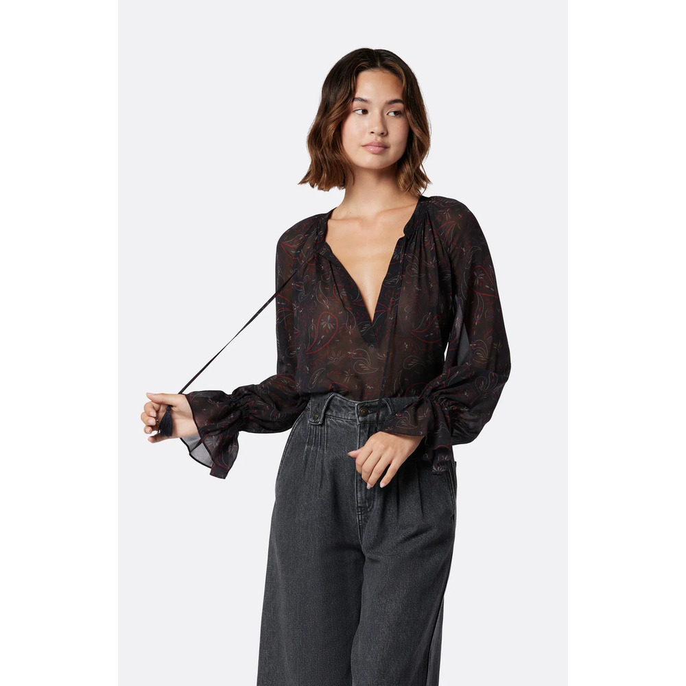 Joie Cecarina Top Silk Blouse Sheer Tie Front Paisley Caviar Multi NWT S
